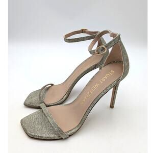 Stuart Weitzman Nudistcurve Sandals Women's Platino Glitter Size US8.5B EU39